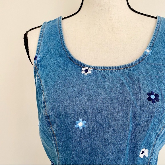 SOLD :: Vintage 90s Floral Embroidery Denim Mini Dress - Picture 4 of 6